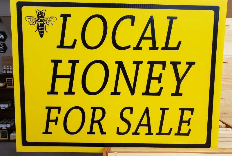 Local honey for sale sign